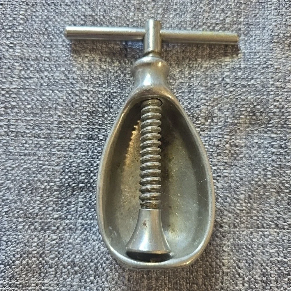 HMQ Henry Quackenbush Vtg 1940's Nickel Nutcracker Metal Screw Handle EUC